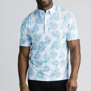 Zyia Active Areca Palm Turnberry Polo Shirt Men's XL Blue And White